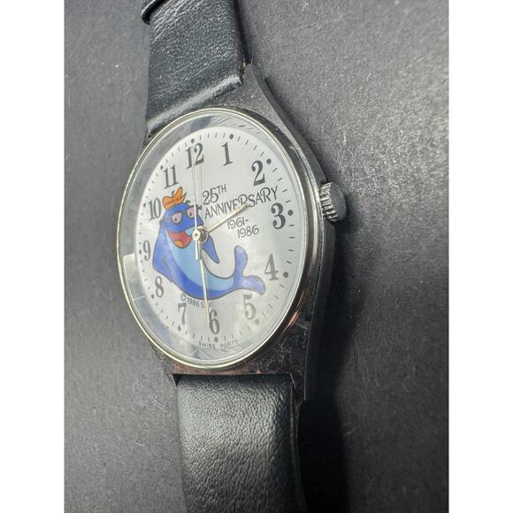Vintage 80’s Charlie the Tuna 25th Anniversary Watch 1986 Black Leather Band - Picture 3 of 9